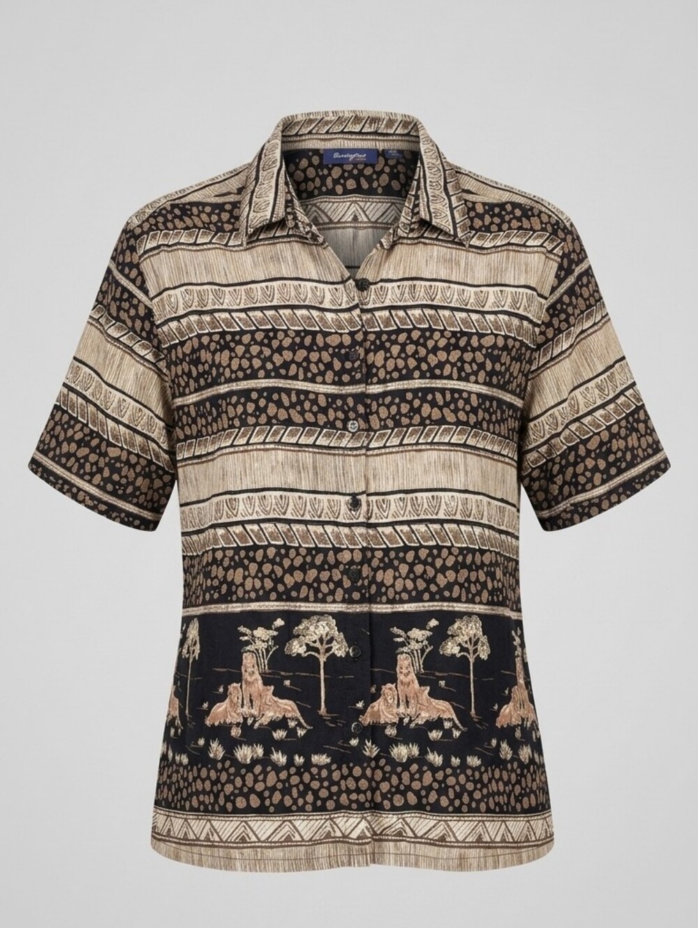 Penningtons Plus Size Cotton Linen Short Sleeve Tribal Safari Women's Shirt 5X